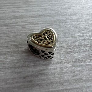 Retired Pandora Two Tone 14k Gold Silver Heart Keyhole Charm 791740 790964